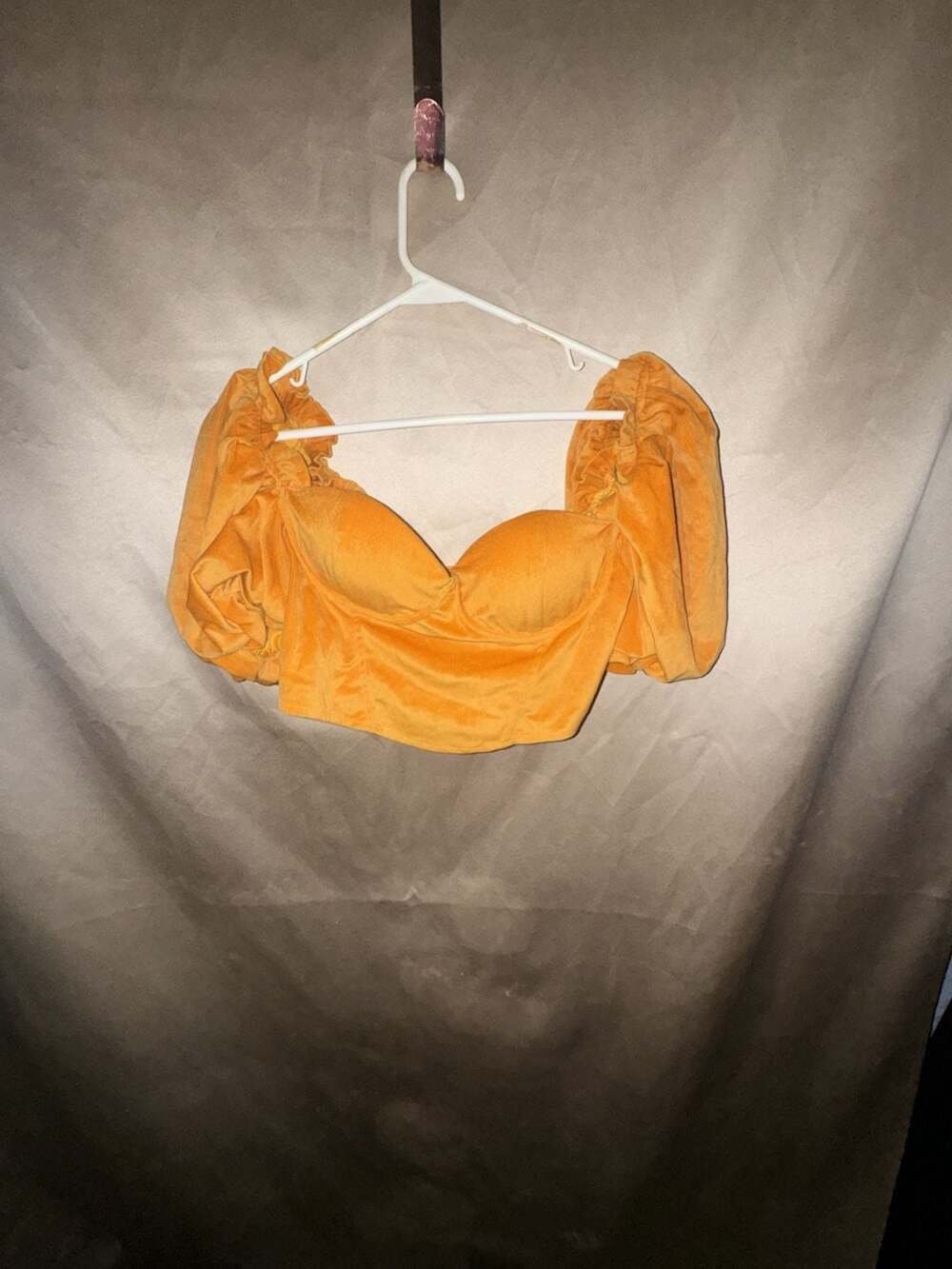 Orange Corduroy Sweetheart Neck Puff Sleeve Corset Crop Top